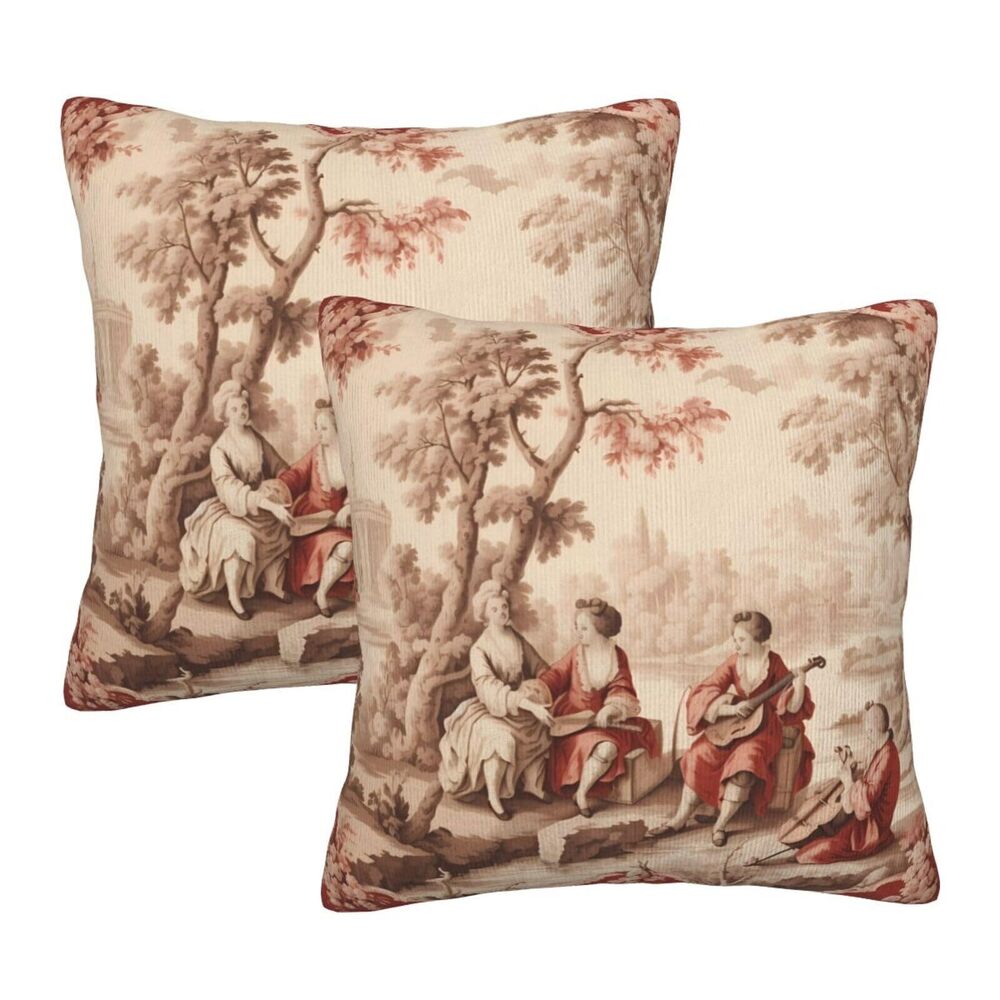 3342 French Country Vintage Toile Throw Pillow Covers 18 X 18 Inch Set of 2